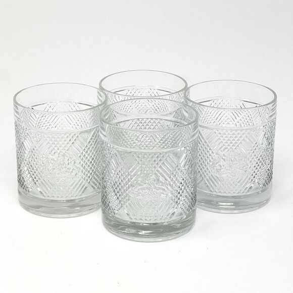 Ralph Lauren Safari Plaid Crest Double Old Fashioned Rocks Glasses Set Of 4 - Picture 1 of 6